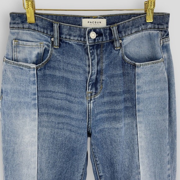 PacSun Jeans Vintage Icon High Rise Two Tone Crop Raw Hem Denim Blue Womens 27 - Picture 3 of 12